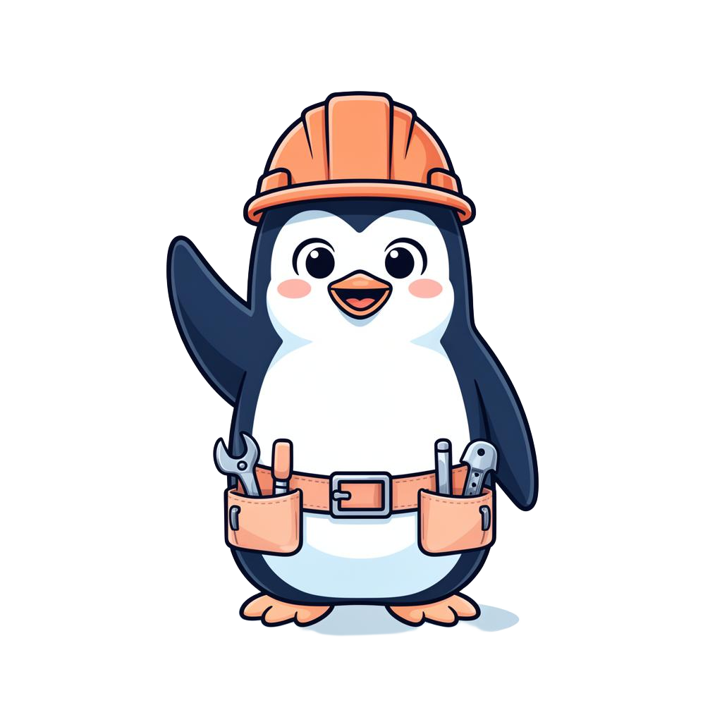 Chill the Penguin waving in a hard hat