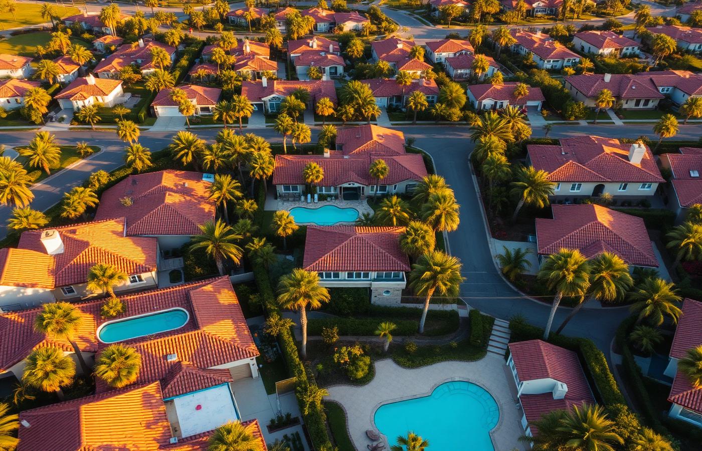 Satellite view of a Southern California neighborhood with single-family homes